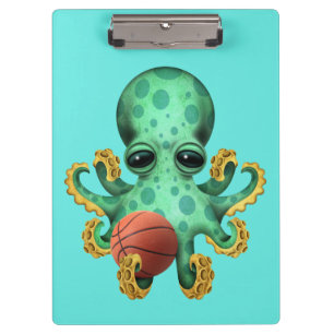 Carpeta De Pinza Pulpo lindo del bebé que juega con baloncesto