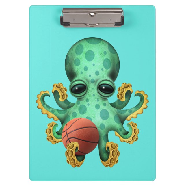 Carpeta De Pinza Pulpo lindo del bebé que juega con baloncesto (Anverso)