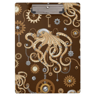 Carpeta De Pinza Pulpo Steampunk Retro Fantasía Mecánica
