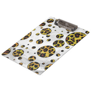 Carpeta De Pinza Punto de polka amarillo y marrón leopardo