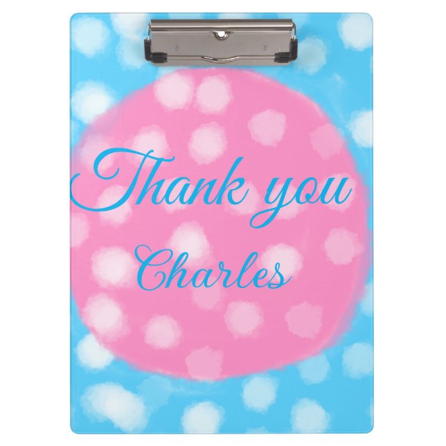 Carpeta De Pinza Punto de polka blanco azul cielo rosado gracias a  (Anverso)