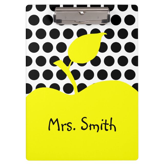 Carpeta De Pinza Punto de polka blanco y negro amarillo de Apple (Anverso)