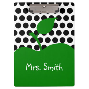Carpeta De Pinza Punto de polka blanco y negro de Apple verde perso