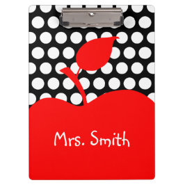 Carpeta De Pinza Punto de polka blanco y negro de la Apple roja per