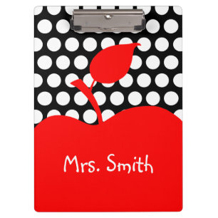 Carpeta De Pinza Punto de polka blanco y negro de la Apple roja per