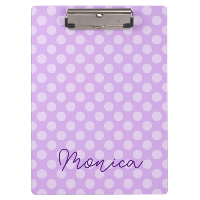 Carpeta De Pinza Punto de Polka de Lavanda Pálida Personalizada (Anverso)