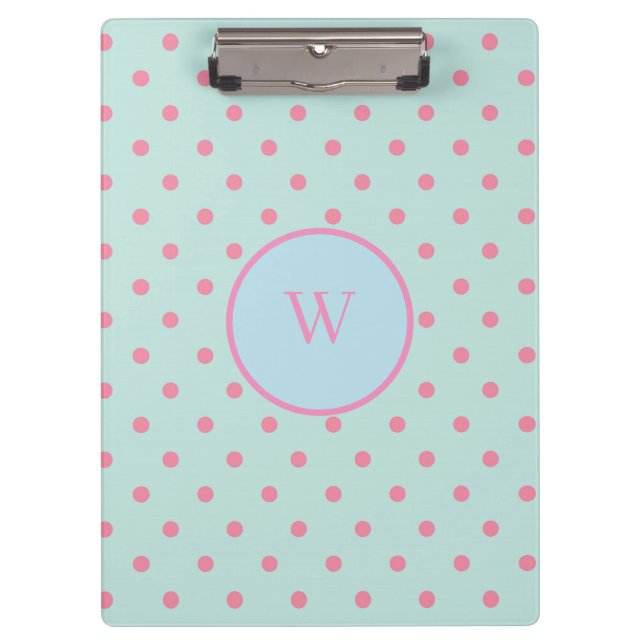 Carpeta De Pinza Puntos de Polka azul y rosa (Anverso)