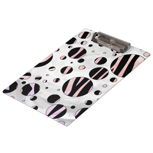 Carpeta De Pinza Puntos de polka de cebra negra y rosa (Angular)