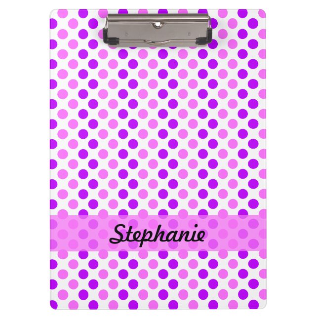 Carpeta De Pinza Puntos de polka morado y rosado personalizados (Anverso)
