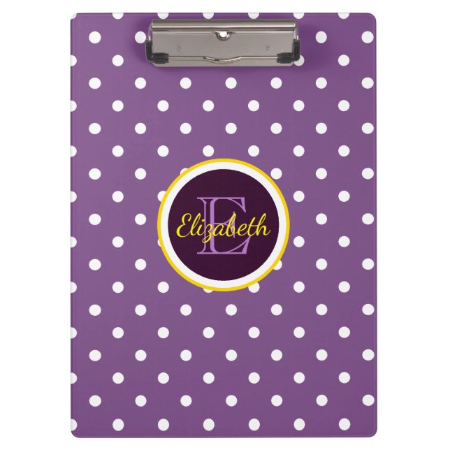 Carpeta De Pinza Puntos de polka púrpura muy monogramados (Anverso)