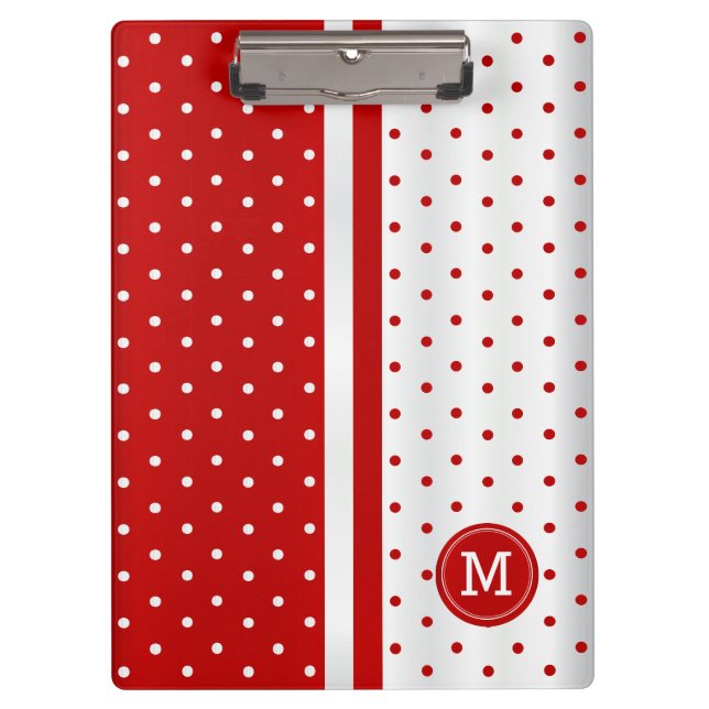 Carpeta De Pinza Puntos de Polka Rojo y Blanco - Monograma (Anverso)