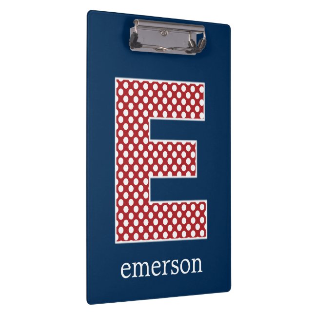 Carpeta De Pinza Puntos de polka rojo y naval con letra de monogram (Derecha)