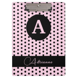 Carpeta De Pinza Puntos de polka rosados y negros monogramados