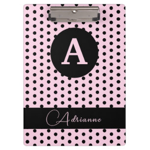 Carpeta De Pinza Puntos de polka rosados y negros monogramados