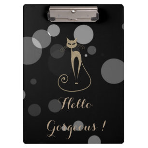 Carpeta De Pinza Puntos grises en fondo negro,Gato,Hola Preciosa