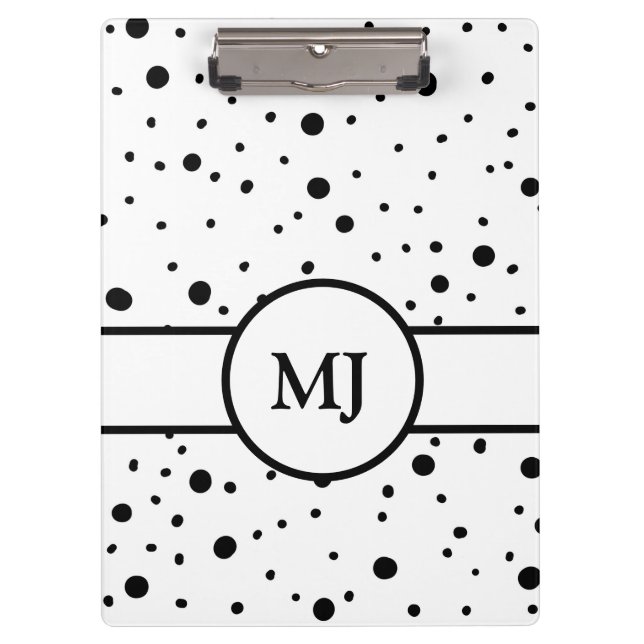 Carpeta De Pinza Puntos y franjas de polka blanco negro monogramado (Anverso)