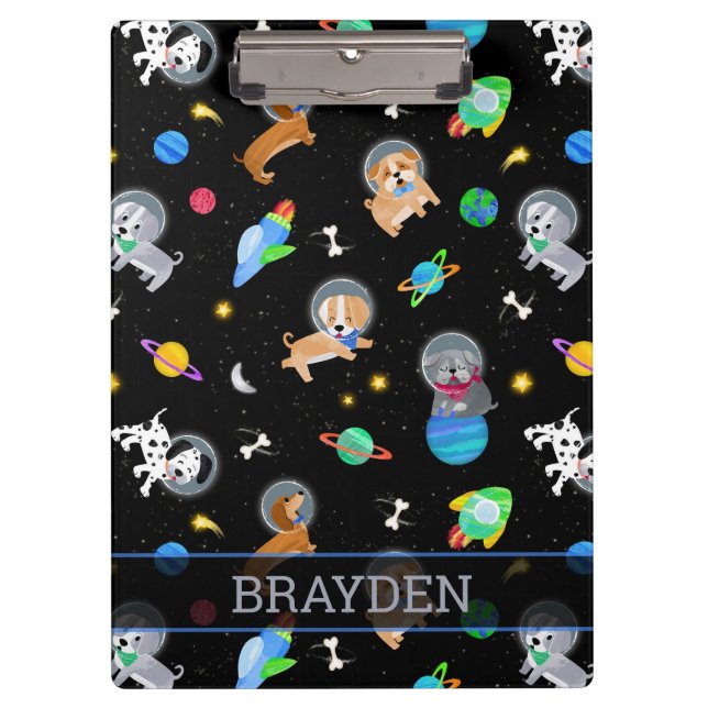 Carpeta De Pinza Puppies In Space Watercolor Dog Astronauts (Anverso)