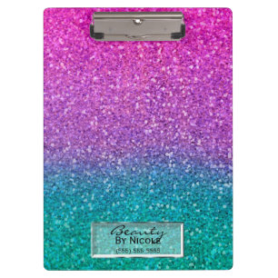 Carpeta De Pinza Purpuray azul turquesa rosa y brillante glitter