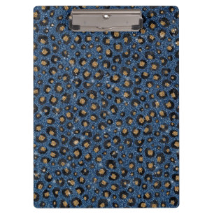 Carpeta De Pinza Purpurina azul elegante impresión de leopardo de 