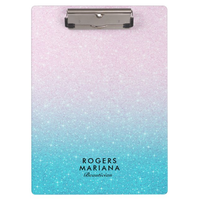 Carpeta De Pinza Purpurina de Faux de Ombre rosa y turquesa (Anverso)