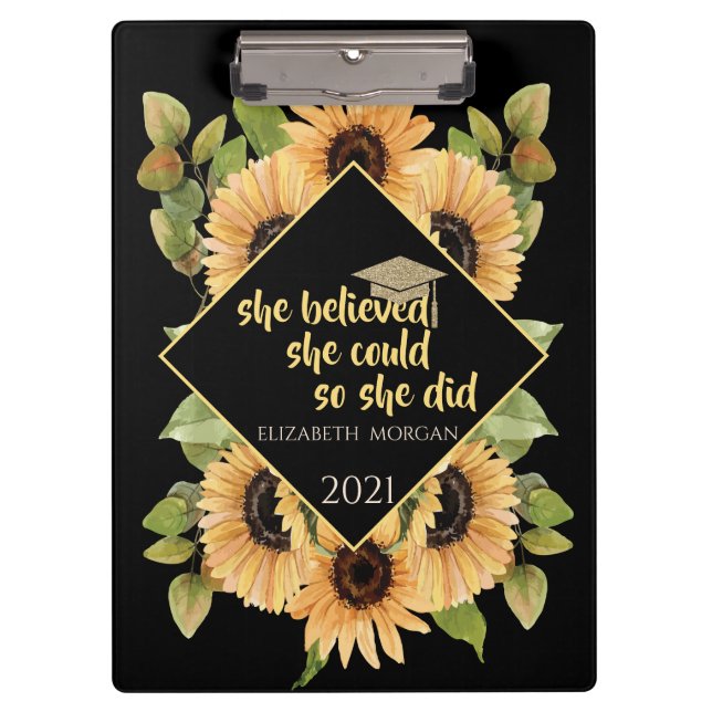 Carpeta De Pinza Purpurina de girasoles Graduate Cap (Anverso)