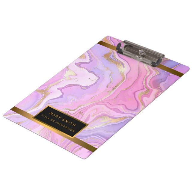 Carpeta De Pinza Purpurina de mármol de lujo Pink Purple Gold (Angular)