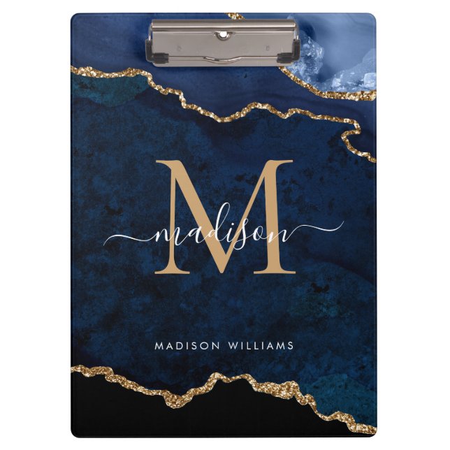 Carpeta De Pinza Purpurina de oro azul de la Marina Glam Agate Geod (Anverso)