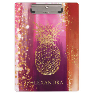 Carpeta De Pinza Purpurina de oro rosa piña personalizada