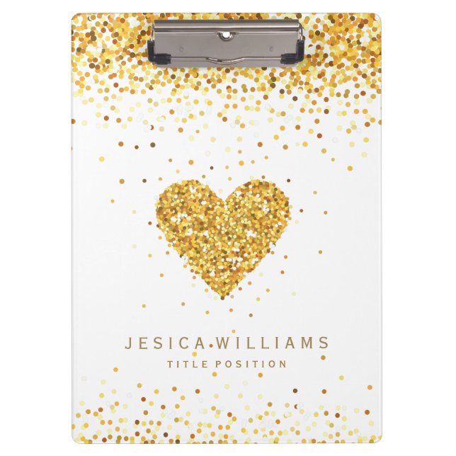Carpeta De Pinza Purpurina de oro Valentines Heart & Text (Anverso)