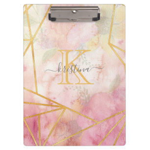Carpeta De Pinza Purpurina dorado rosado espuma monogramo floral