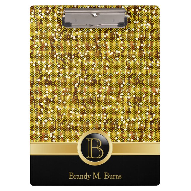 Carpeta De Pinza Purpurina elegante de confetti dorado impreso (Anverso)