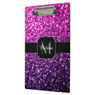 Carpeta De Pinza Purpurina falso rosa morado chispas Monograma