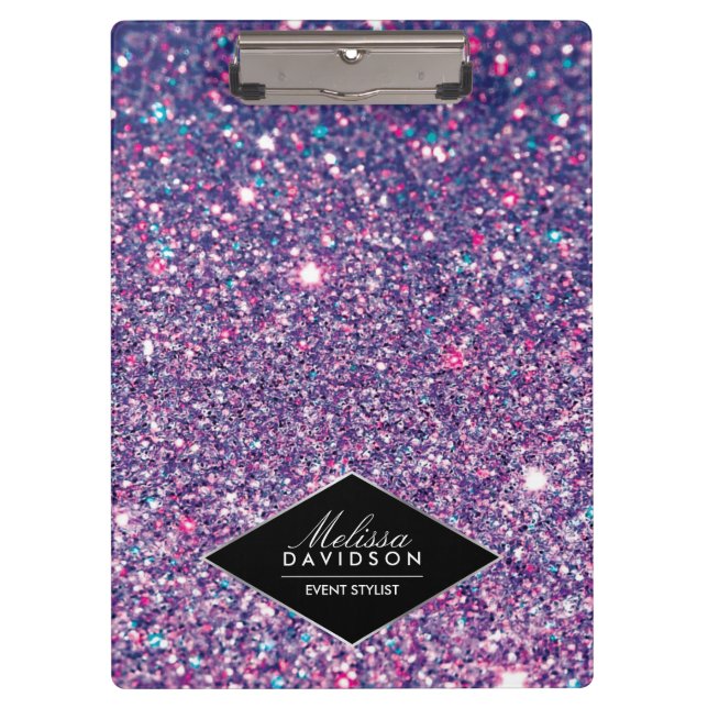 Carpeta De Pinza Purpurina morado y belleza de glamour personalizad (Anverso)