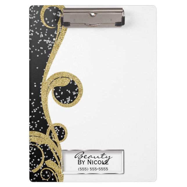 Carpeta De Pinza Purpurina negro oro elegante Moda Glam personaliza (Anverso)