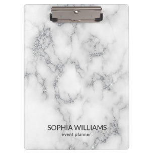 Carpeta De Pinza Purpurina plateado de mármol blanco