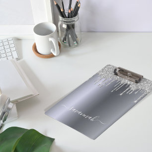 Carpeta De Pinza Purpurina plateado gotea el nombre del guión elega