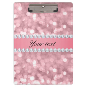 Carpeta De Pinza Purpurina rosa Bokeh y diamantes personalizados