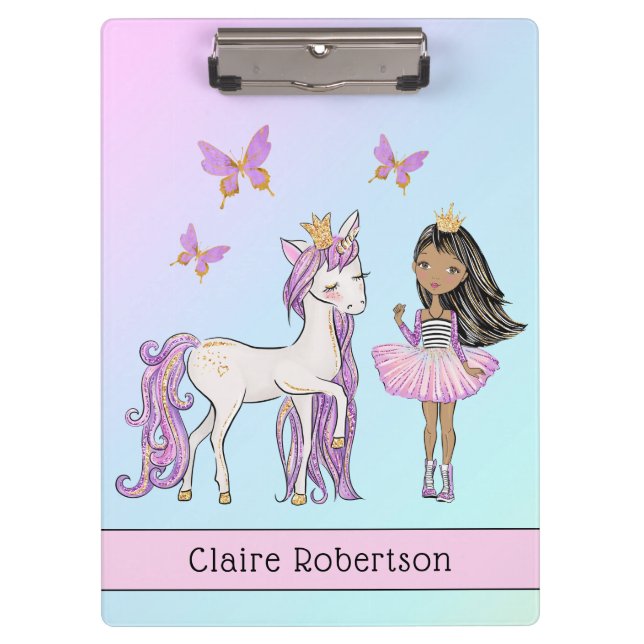 Carpeta De Pinza Purpurina Rosa chica Unicorn (Anverso)