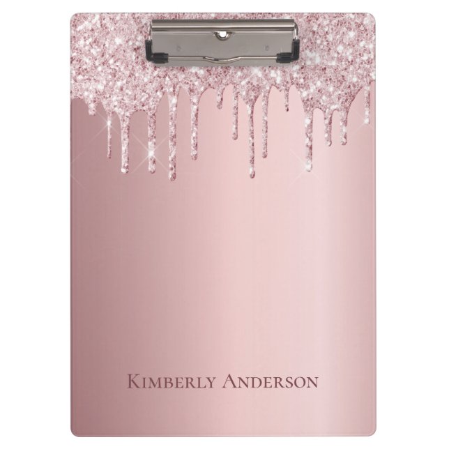 Carpeta De Pinza purpurina rosa Rubor gotea en monograma moderno (Anverso)