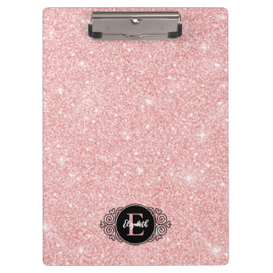 Carpeta De Pinza Purpurina rosa Sparkle Monograma moderno Portapape