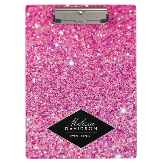 Carpeta De Pinza Purpurina rosa y belleza de glamour personalizada (Anverso)
