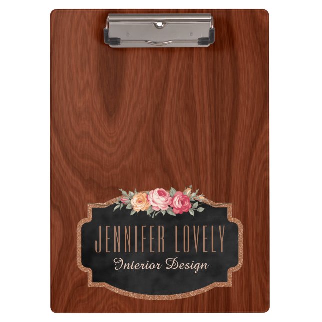 Carpeta De Pinza Purpurina subió mirada de madera elegante (Anverso)