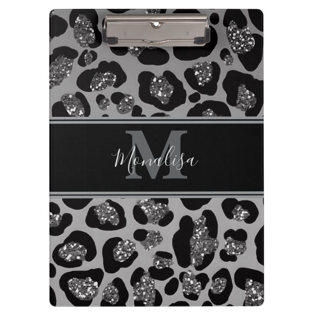 Carpeta De Pinza purpurinoso negro y plateado monogramado personali (Anverso)