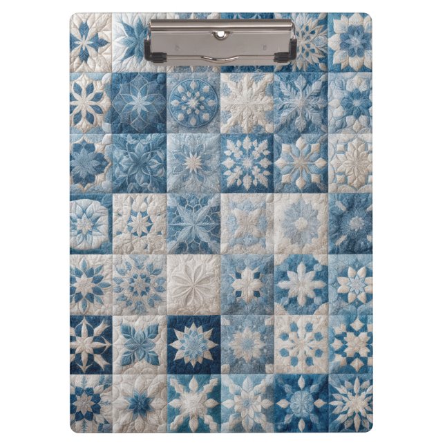 Carpeta De Pinza Quilt de copo de nieve azul y blanco (Anverso)