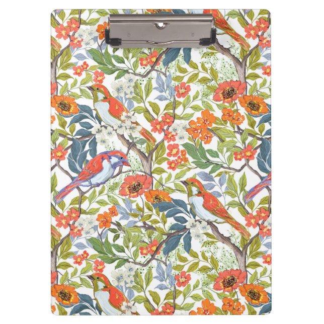 Carpeta De Pinza Ramas de jardín con flores y aves (Anverso)