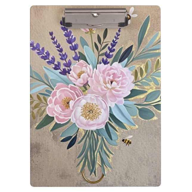 Carpeta De Pinza Ramillete peonías flores lavanda Rústico (Anverso)