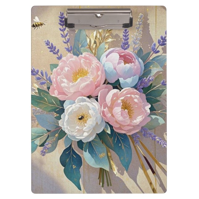 Carpeta De Pinza Ramo floral peonías lavanda (Anverso)