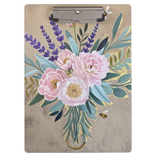 Carpeta De Pinza Ramo peonías lavanda flores Rústico
