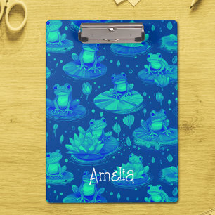 Carpeta De Pinza Ranas verdes y azules personalizadas