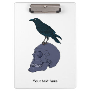 Carpeta De Pinza Raven Negra En Un Cráneo Humano Gris